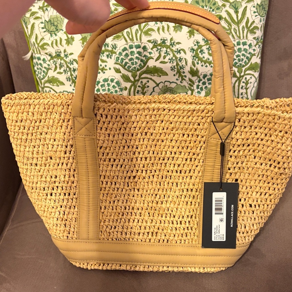 MZ Wallace Natural Tan Woven Tote with Leather Trim - Picture 3 of 6